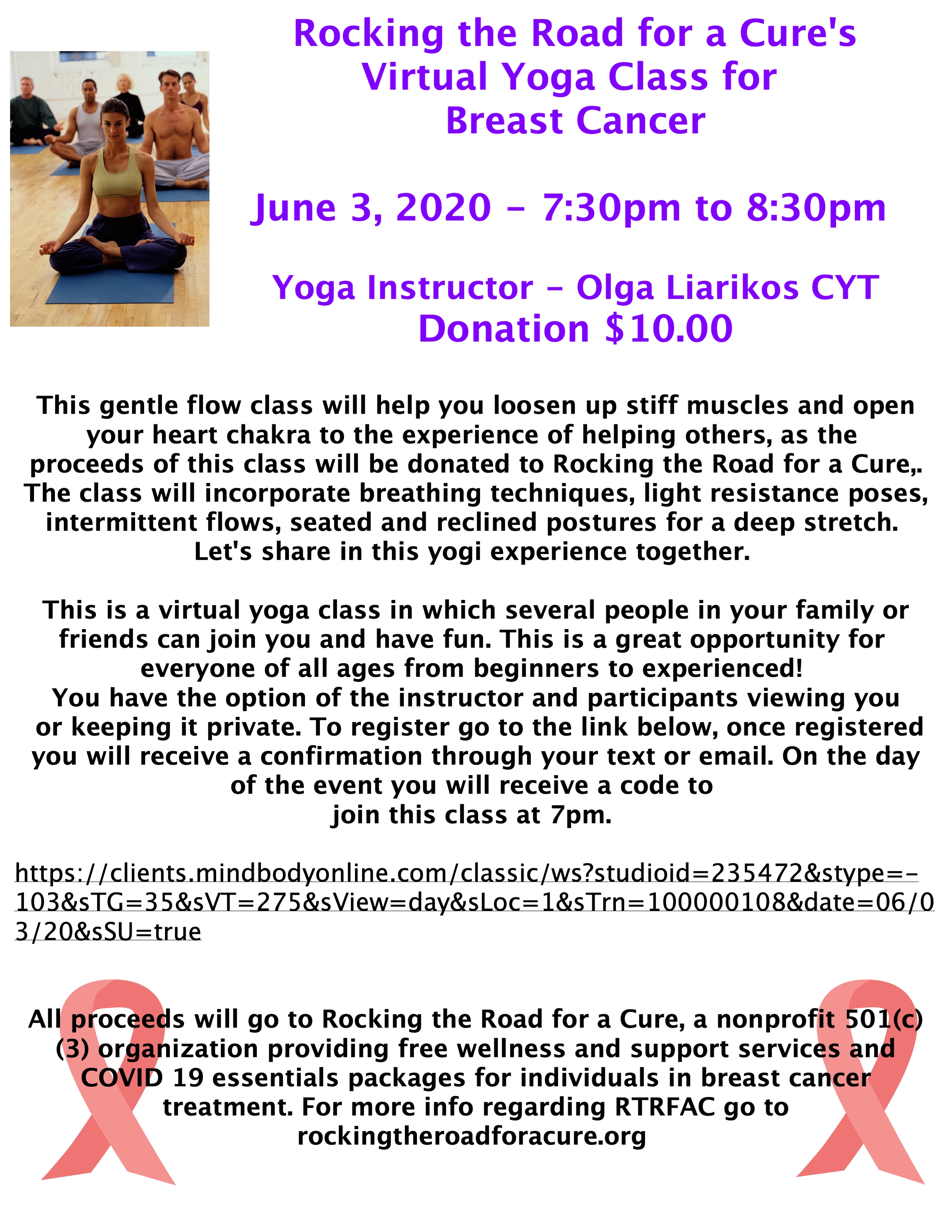 Rocking The Road For A Cure's Virtual Yoga Class for breast cancer