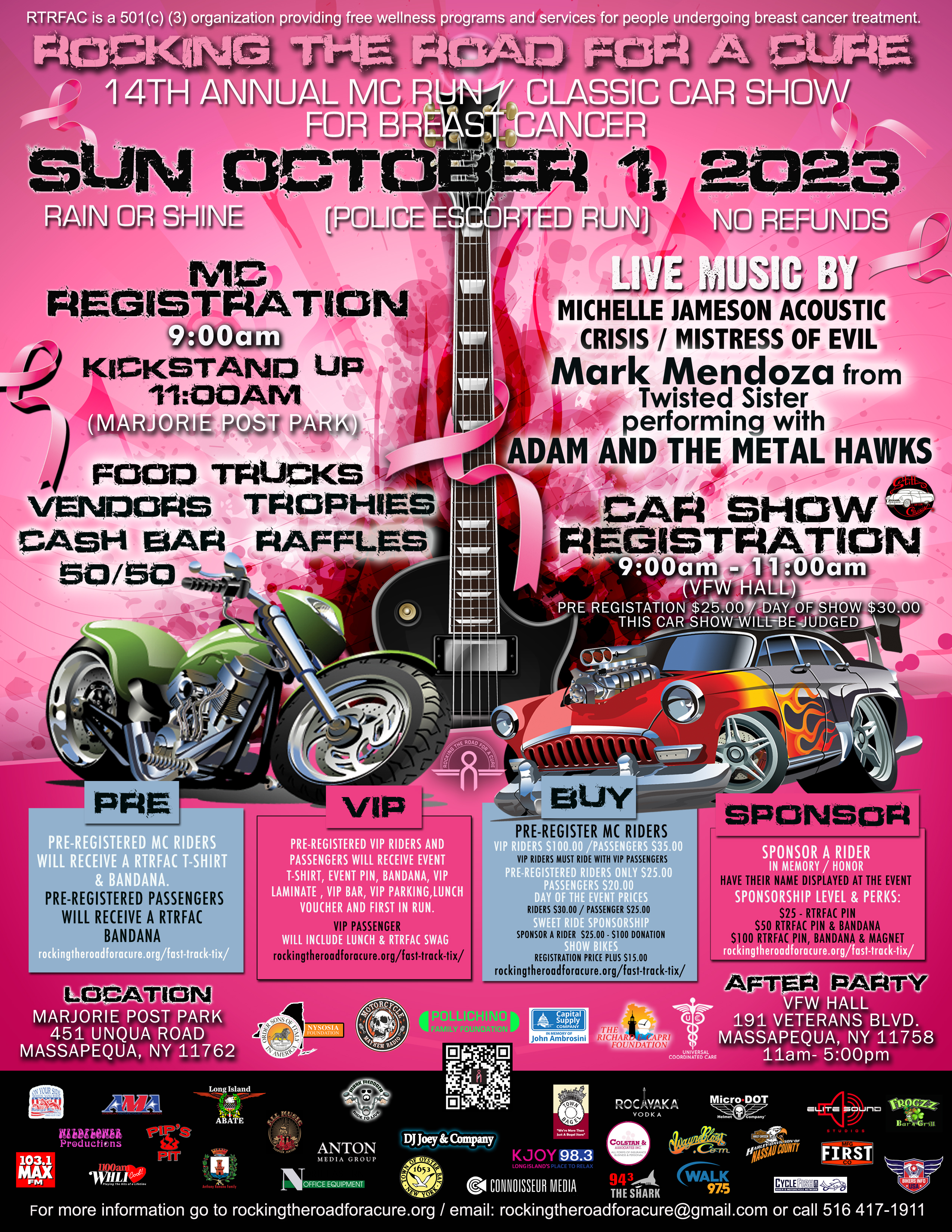 14th Annual Motorcycle Run/Classic Car Show for breast cancer - Lido Beach, NY - October 1, 2023