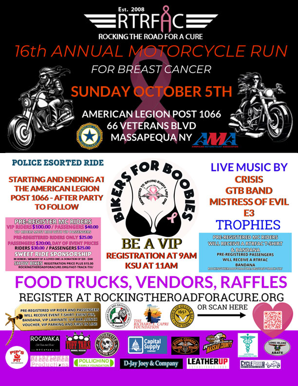 16th Annual Motorcycle Run for breast cancer - Massapequa, NY - October 5, 2025