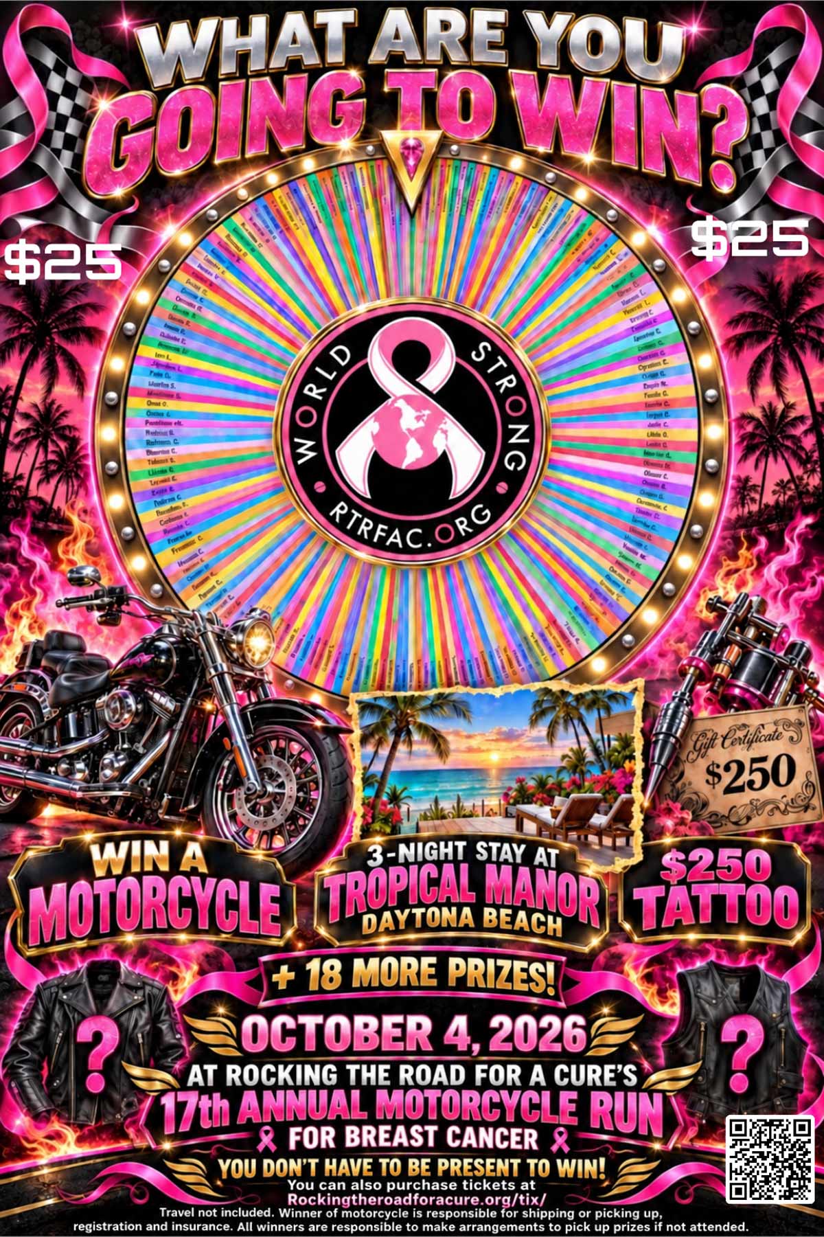 RTRFAC- Motorcycle Beach Getaway and Tattoo Raffle Prize Flyer