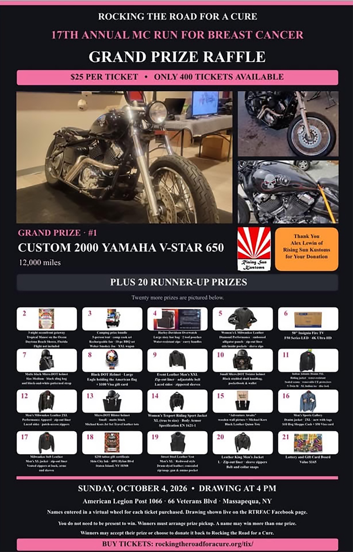 Twenty Runner Up Prizes - Listing for RTRFAC MC Raffle 2026